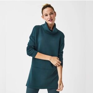 Spanx AirEssentials Turtleneck Tunic Sweatshirt With Side Slits In Teal Size M